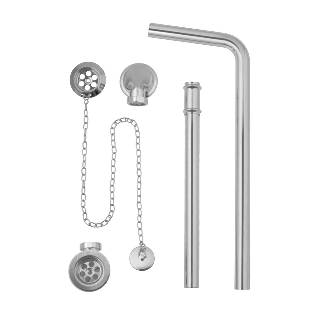 BC Designs Brushed Chrome Exposed Plug & Chain Bath Waste With Overflow Pipe Cut Out